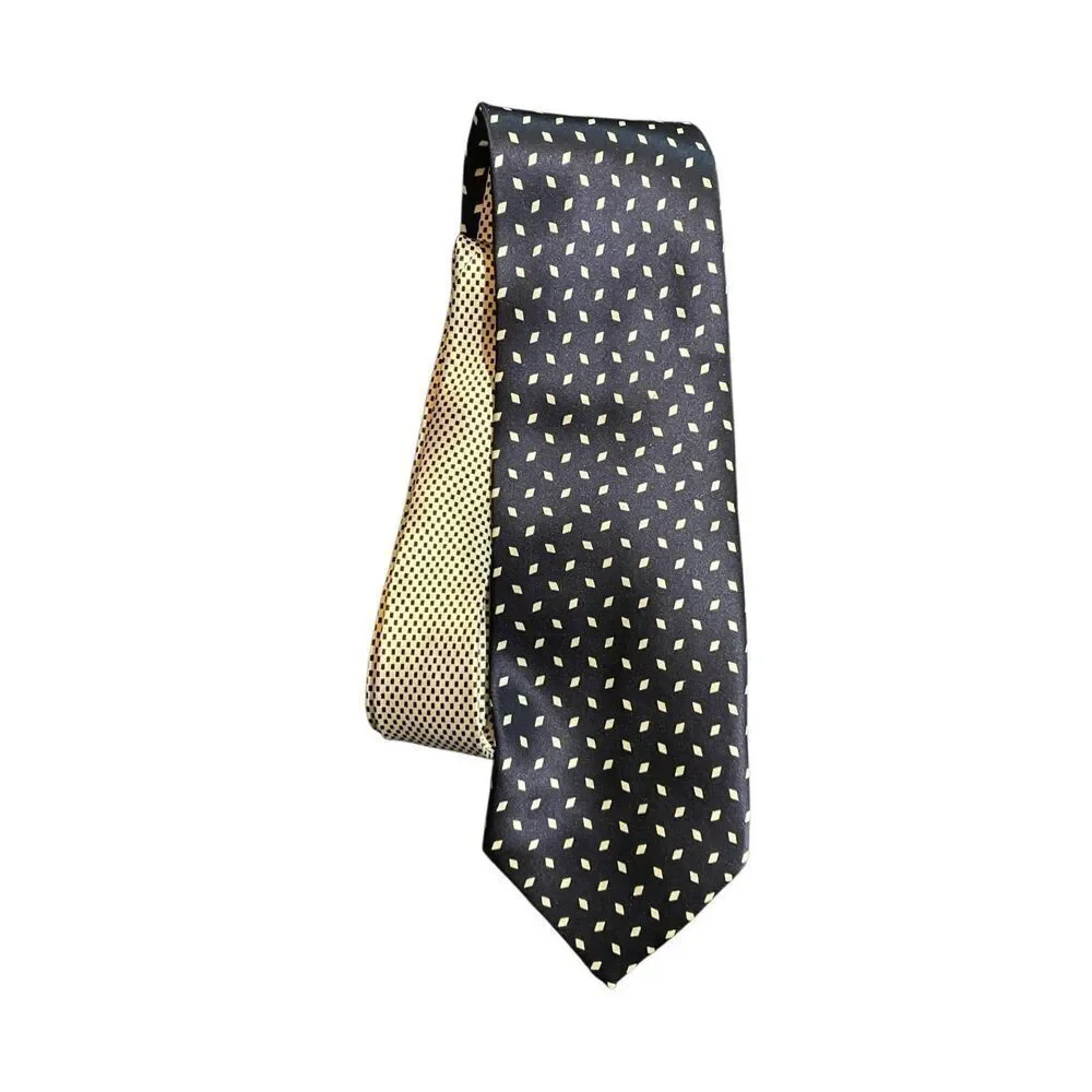 Oleg Cassini, men’s vintage, navy and silver diamond print tie 57